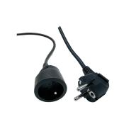 Rallonge secteur 2P+T Mâle/Femelle - Coudé/Droit - Noir - 5m