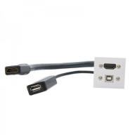 Plastron 45x45 HDMI 2.0 coudé 60° + USB2.0 amplifié F/F - 0.30/0, 20m