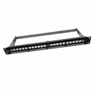 Panneau de brassage RJ45 24 ports 1U vide noir pr conn. FTP&UTP + support arrière HSD