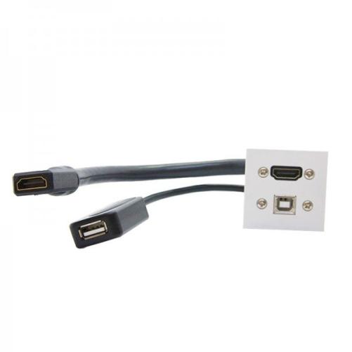 Plastron 45x45 HDMI 2.0 coudé 60 - Prise RJ45