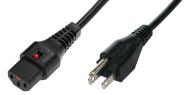IEC Lock - Cordon secteur 2P+T US vers C13 - diam 18 - 2m - Noir
