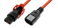 IEC Lock - Rallonge secteur C13/C14 avec cage sur C13 - 1.5m Orange